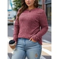 thumbnail image 4 of FlorCurve Plus Size Sweater for Women Long Sleeve Crew Neck Pullover Sweaters Casual Tunic Tops, Burgundy 2XL, 4 of 7