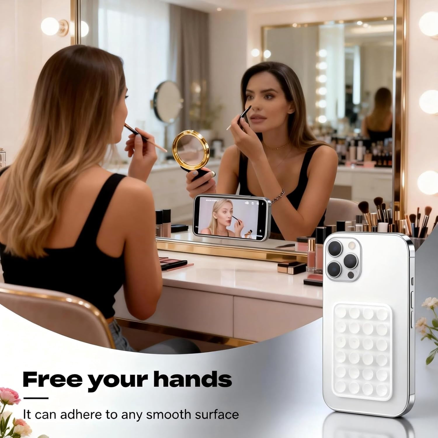 MKEUDQ-White OCTO BUDYY Silicone Suction Phone Case Mount, Silicon Adhesive Smartphones Stand Sticky, Hands-Free Phone Accessories Holder for Selfies and Videos Trending TikTok Items for iPhone