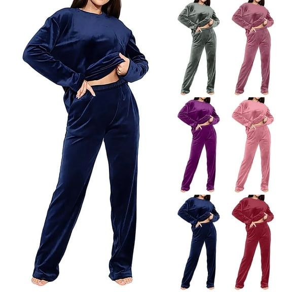 FRSASU Women's Long Sleeve Set Two Piece Flannel Pullover Shirt and Pants Outfit Warm Loungewear Red XL(XL)