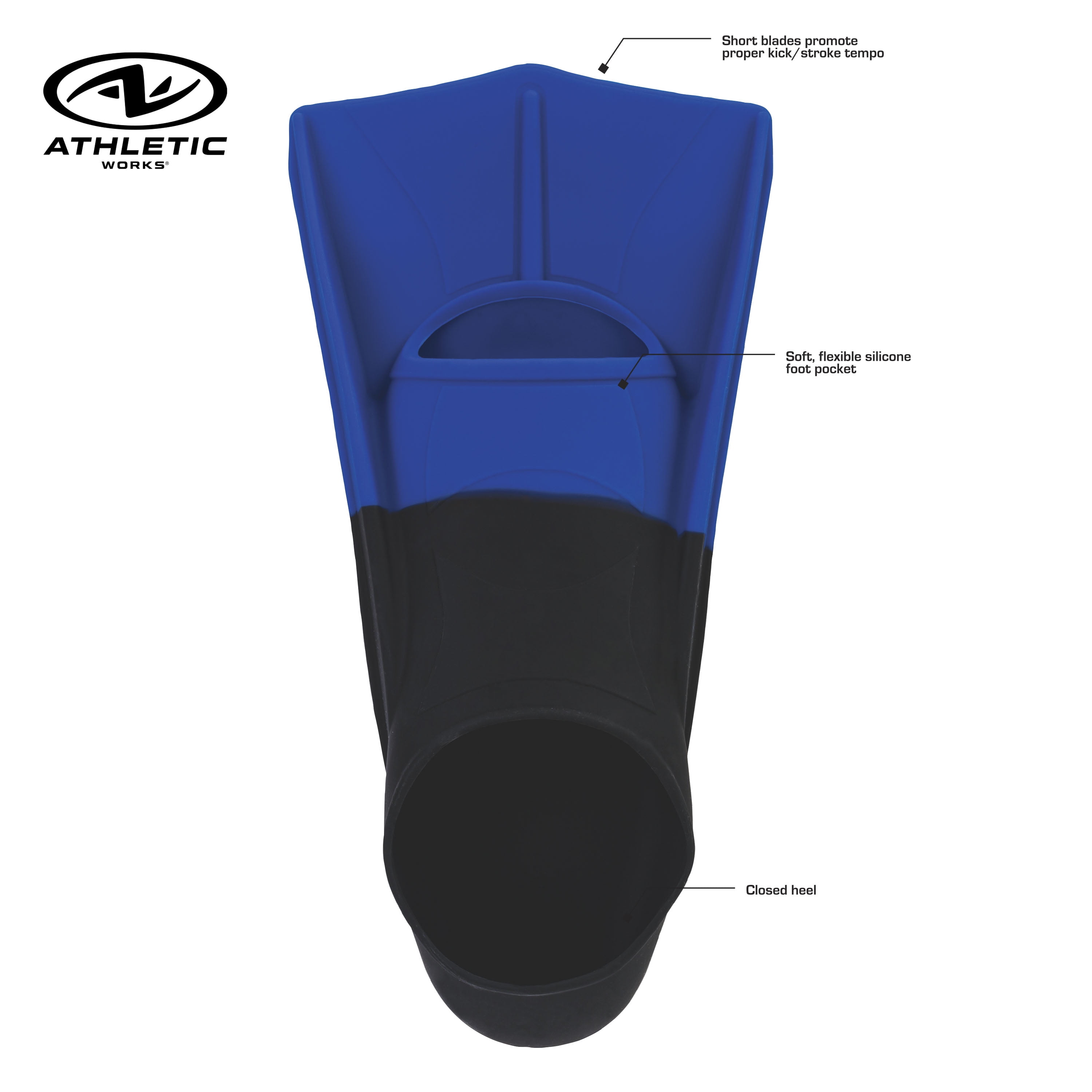 Athletic Works Adult Short Blade Swim Training Fin, Blue, Large