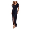 thumbnail image 3 of BETSY & ADAM Womens Navy Pleated Zippered High Slit Tulip-skirt Lined Flutter Sleeve V Neck Full-Length Formal Faux Wrap Dress 8, 3 of 4