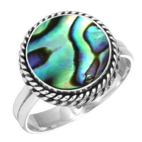 925 Sterling Silver Ring For Women - Men Multicolor Real Abalone Shell Gemstone Silver Ring Size 10 Boho Silver Ring Size 10 Anniversary - Gift For Wife Gemstone 925 Silver Jewelry