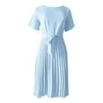 thumbnail image 5 of YUHAOTIN Dress Boots Women Women's Solid Color Round Neck Pleated Lace Up Loose Short Sleeve Dress Spring Dresses for Women 2024 Plus Size Black Dresses for Women Elegant Satin, 5 of 5
