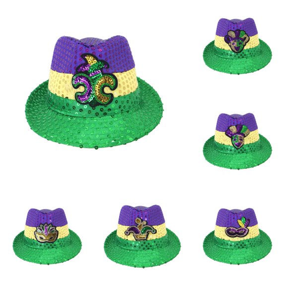 XIAOCHA Womens Mardi‑Gras Fedora Hat Sequin Sun Hat Party Casual Hat,Green5
