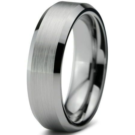 - Charming Jewelers Tungsten Wedding Band Ring 6mm for Men Women Comfort Fit Beveled Edge Brushed Lifetime Guarantee