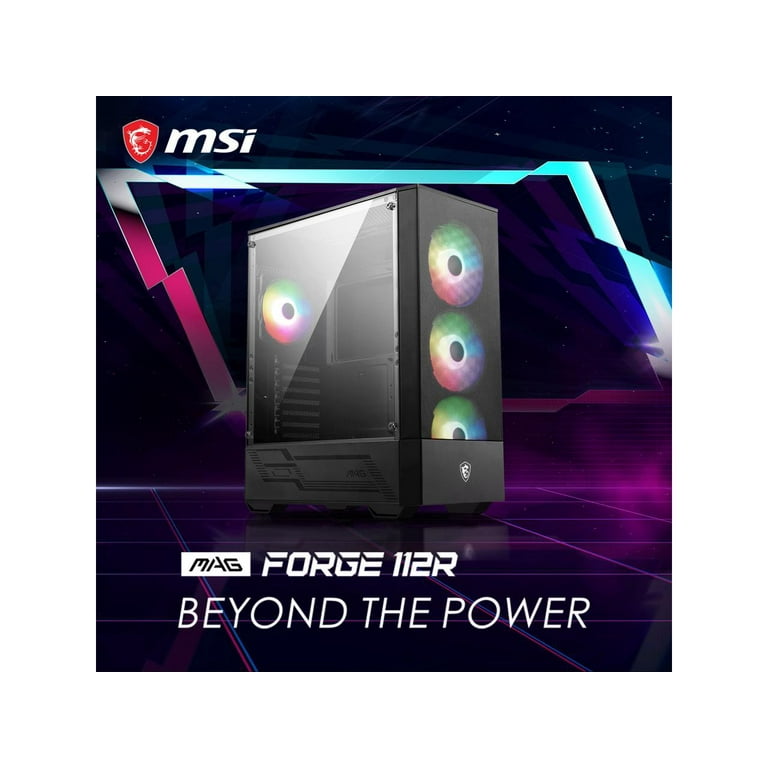 MSI MAG Forge 112R Mid-Tower PC Case - Tempered Glass, ATX, Micro-ATX &  Mini-ITX Capacity, Front Mesh Panel, 4 x 120mm ARGB Fans with Hub  Controller