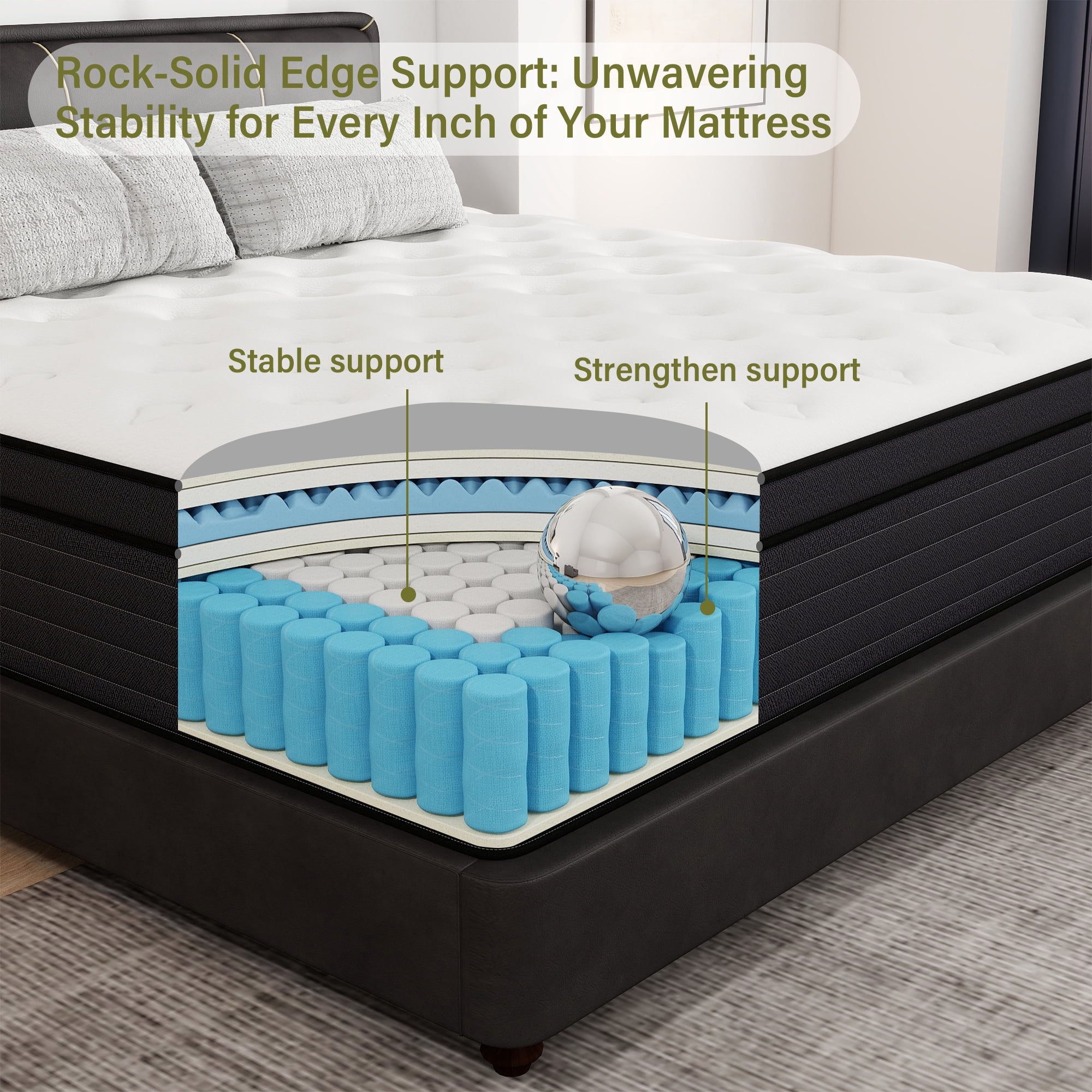 Kviwasha 14 inch King Mattress, Memory Foam & Spring Hybrid Medium Comfort King Size in a Box,Adult