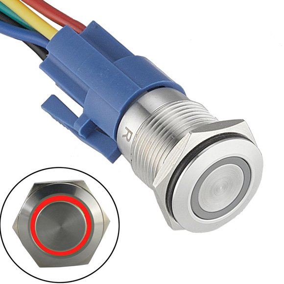 Latching Push Button Switch Pushbutton Switch Ring LED Silver Alloy Touch
