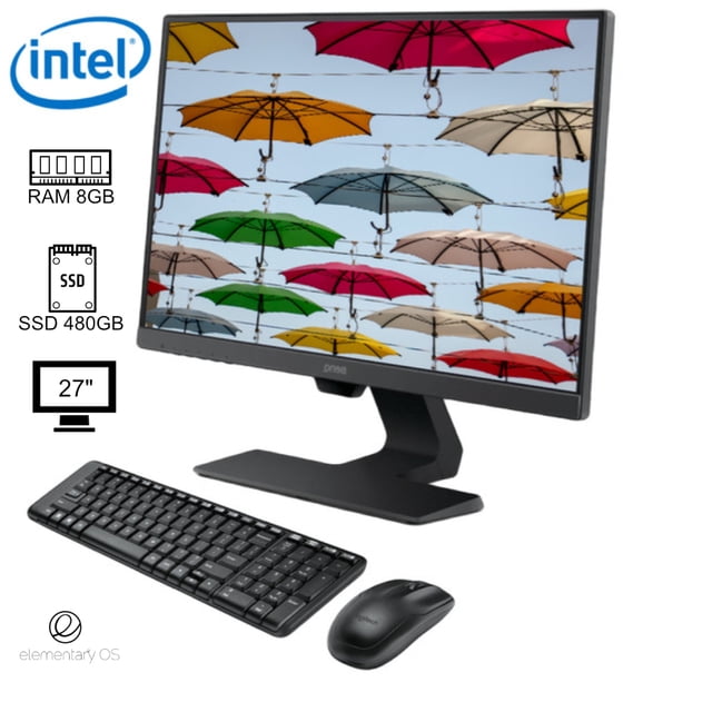Mini PC Core i3 modular Intel RAM 8GB SSD 480GB Monitor 27" SO Elementary