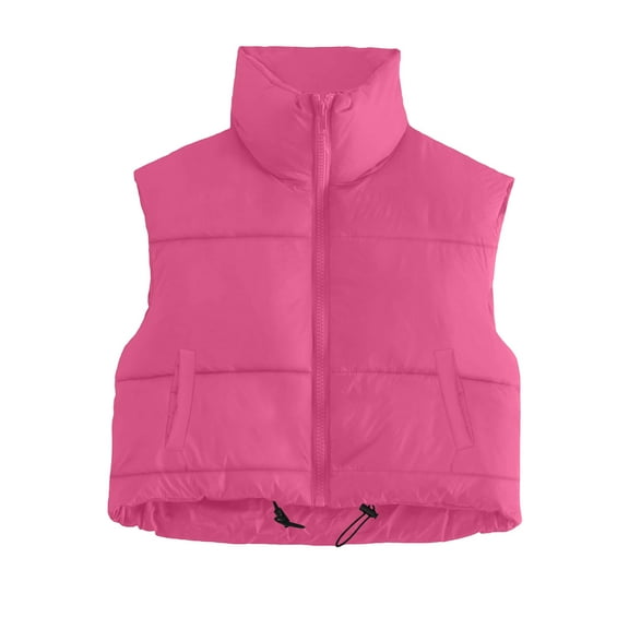 FNFYFH Cropped Puffer Vest Women Sleeveless Zip Up Bubble Down Jacket Stand Collar Puffy Vest Gilet Outwear Waistcoat