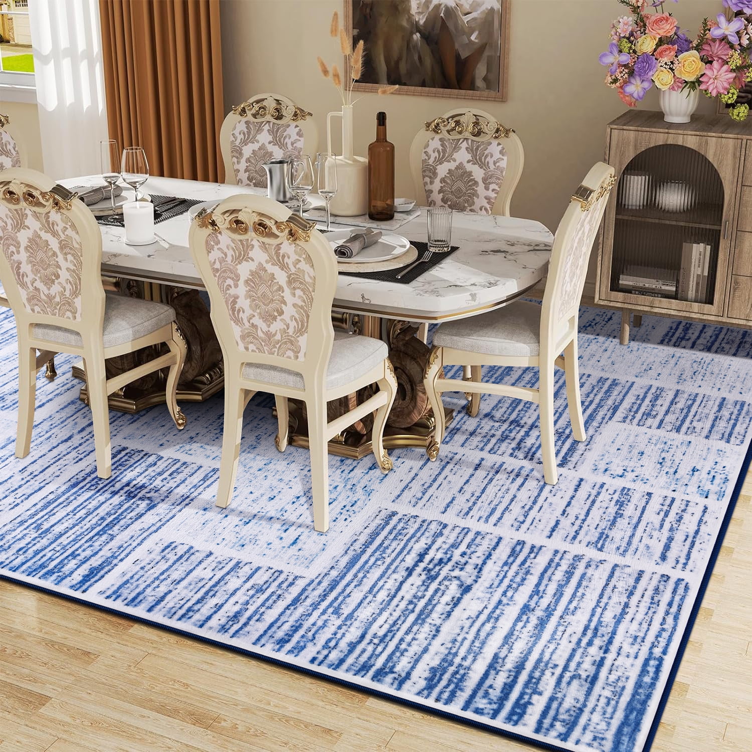 YJ.GWL Soft Retro Rugs Fluffy Modern Area Rug Carpet for Living Room Bedroom Home Decor Floor Mat,5'x8',Blue