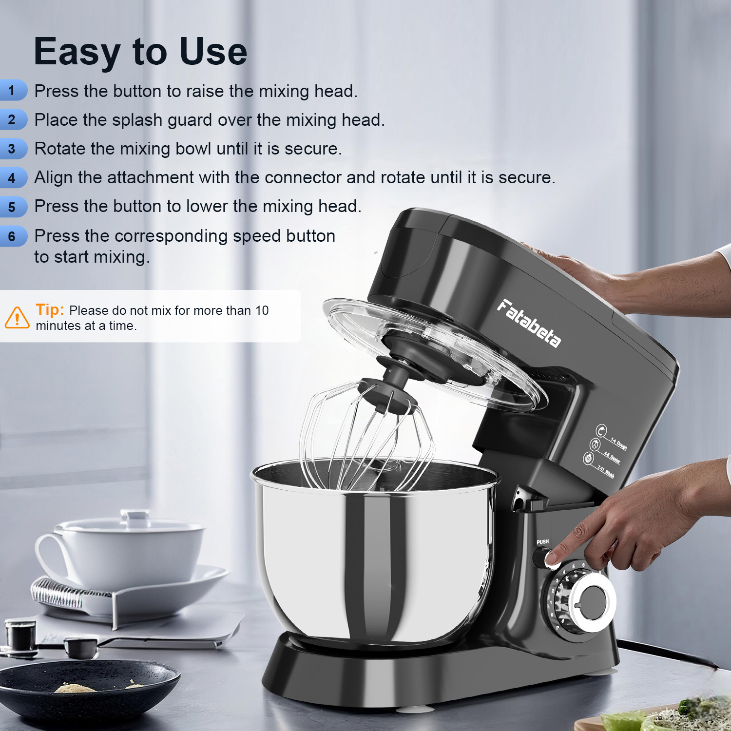 Fatabeta 1000W Stand Mixer, 5.5QT Kitchen Mixer with Dough Hook, Whisk and Beater, Electric Mixer with Bowl & 11 Speeds - Cake Mixer for Baking, Bread & More, Black