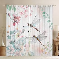 Manfei Rustic Dragonfly Blackout Curtains Set of 2 (52x84 Each),Retro Country Flower Window Curtains,Blue White Curtains and Drapes For Kids,Ultra Soft Home Decor
