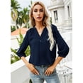 thumbnail image 5 of LOMON Women's 3/4 Sleeve V Neck Button Up Pleated Back Blouses Dot Blouse Tops Shirts, 5 of 8