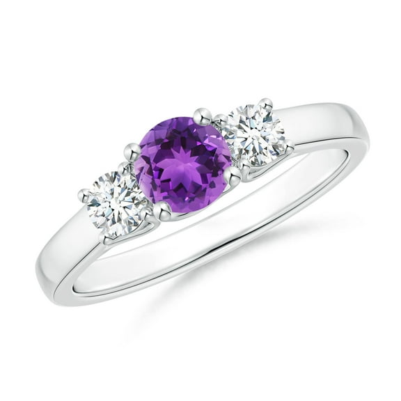 ANGARA Natural Classic Round Amethyst and Diamond Three Stone Ring in 14K White Gold for Women (Size-5mm) | February Birthstone, Birthday, Anniversary, Jewelry Gift for Women | Natural Amethyst Ring