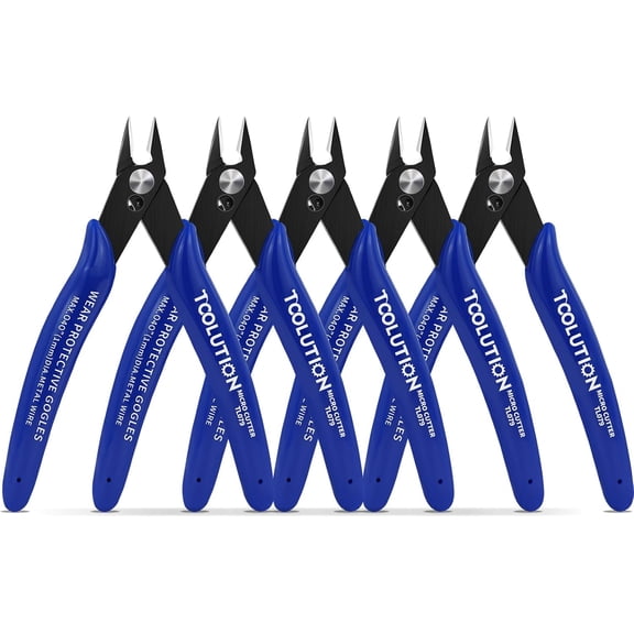 TOOLUTION Micro Flush Cutters, 5-Pack, Small Wire Snips, Spring Loaded Side Cutting Pliers