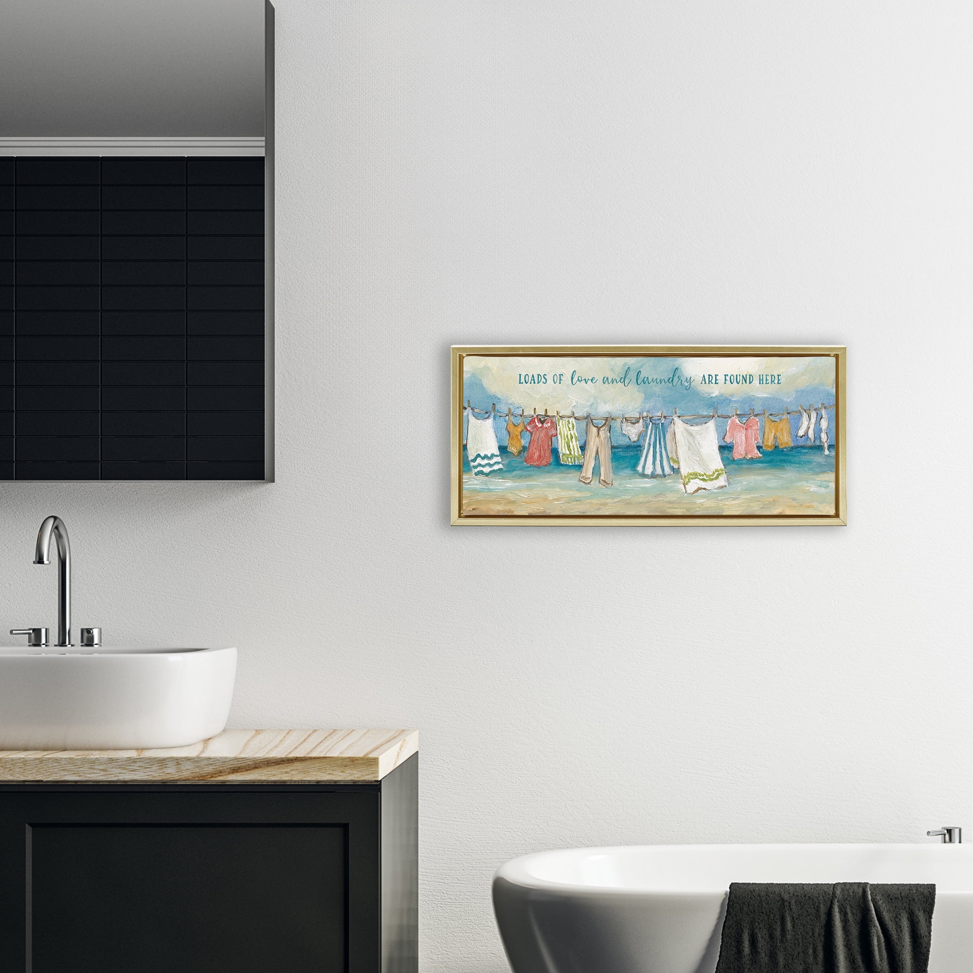Stupell Industries Laundry By The Sea Gold Framed Floater Canvas Wall Art, design by Charlene Olson