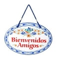 thumbnail image 1 of E.H.G. - "Bienvenidos Amigos"" Obra De Arte Tradicional Latina De Cerámica De 11.0 X 8.0 In, Cartel Español Para Puerta De Entrada Con Pájaros Y Motivo Azul, Decoración De Casa De Campo, Decoración De, 1 of 3