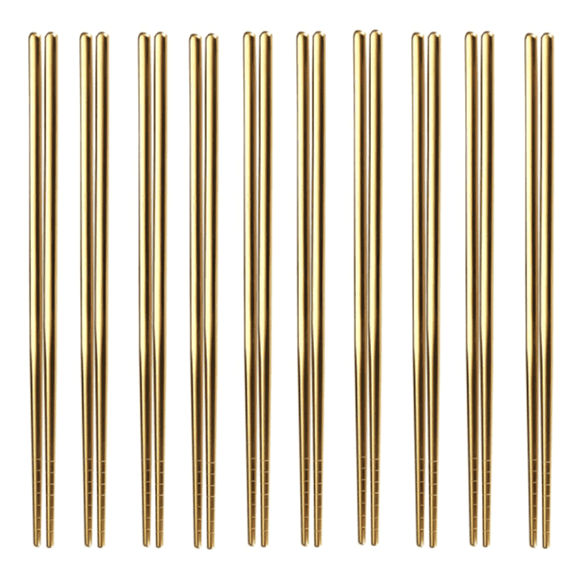Gold 10 Pairs of Reusable Chopsticks, Stainless Steel Metal Chopsticks, Japanese Chinese Korean Chopsticks 8.9 Inch