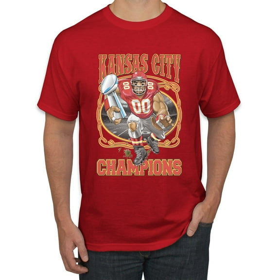 Wild Bobby Kansas World Champions Football Sports Men Graphic Tee, Red, Small