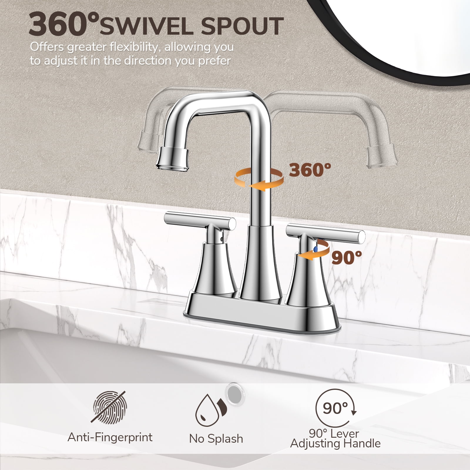 KINGTACK Bathroom Sink Faucet, 4 inch Chrome Bathroom Faucets with Pop-up Drain and Supply Lines, Stainless Steel 2-Handle Centerset Faucet for Bathroom Faucet 3 Hole