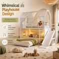 thumbnail image 3 of DTTRA Twin over Full Playhouse Metal Bunk Bed with Slide, Ladder, LED Light & Storage Cabinet, White, 3 of 9