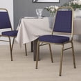 thumbnail image 1 of Songqin Trapezoidal Back Fabric Upholstered Stackable Banquet Chair, Multipurpose Stacking Chair with Padded Seat and Back, Navy Patterned/Gold, 1 of 15