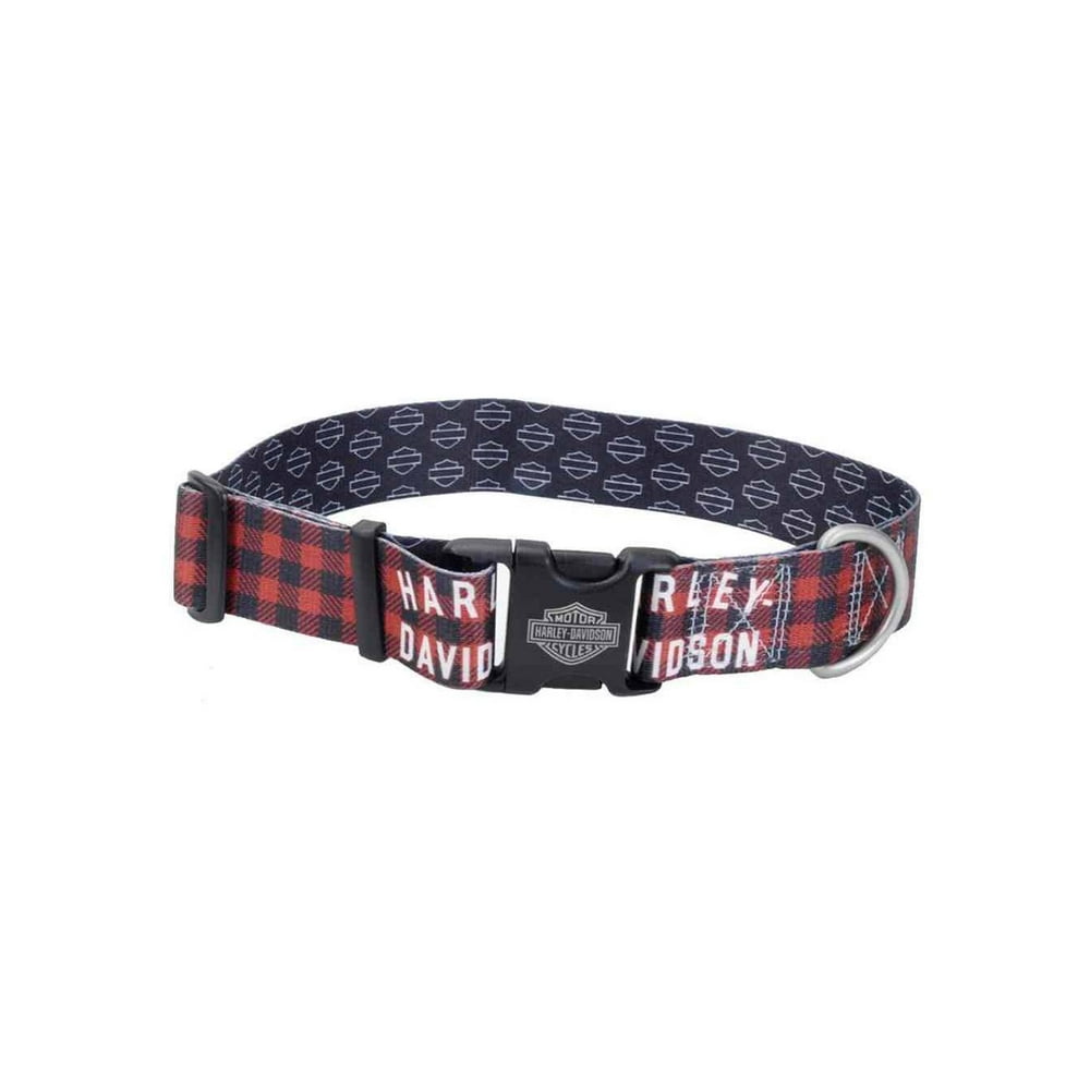 HarleyDavidson 1.5 in. Adjustable Muscle Plaid Dog Collar Large, Red