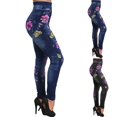 thumbnail image 2 of Yuanlook Women's High Waist Floral Print Denim-Style Leggings Tummy Control Slimming Trousers Size S-XXL, 2 of 4