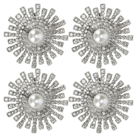 Decorative Shoe Clips Clip Pearl Shoes for Pumps Rhinestone Jewelry Fashion 4Pcs Stylish Removable Pearl Flower Shoe Clips for Wedding Party Prom(Sun Flower Pearl Full Diamond Model)