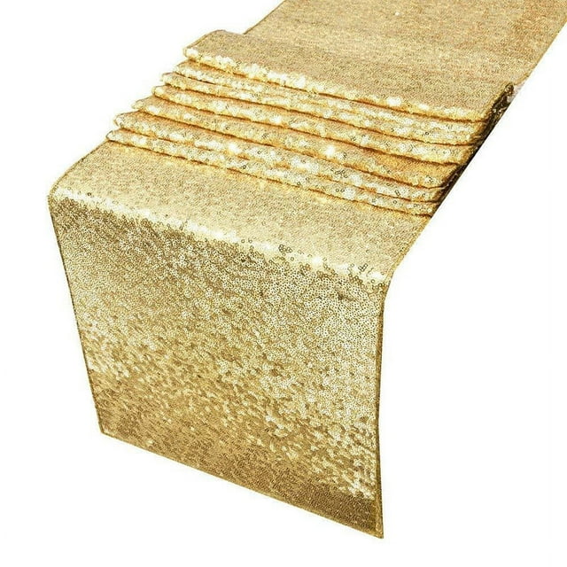 Camino de mesa con lentejuelas de 30 x 300 cm, brillante, exquisito y decorativo, de 3 mm, para fiestas, banquetes, color dorado.