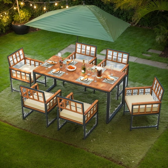 Yardi Yarda Set of 6 Patio Dining Chairs, Acacia Wood Armchairs with Cushions for Outdoor as Yard, Natural