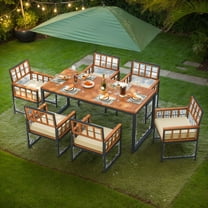 Yardi Yarda Set of 6 Patio Dining Chairs, Acacia Wood Armchairs with Cushions for Outdoor as Yard, Natural