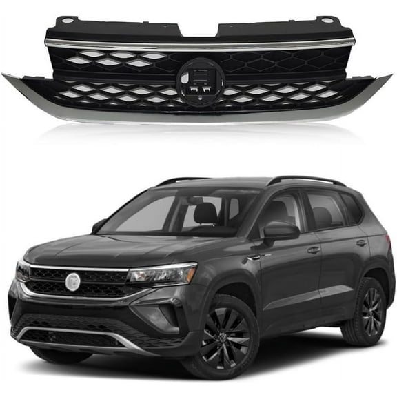 Front Grill Black W/Chrome Trim Compatible with VW Volkswagen Taos S/SE 2022 2023 2024 Models, No Emblem