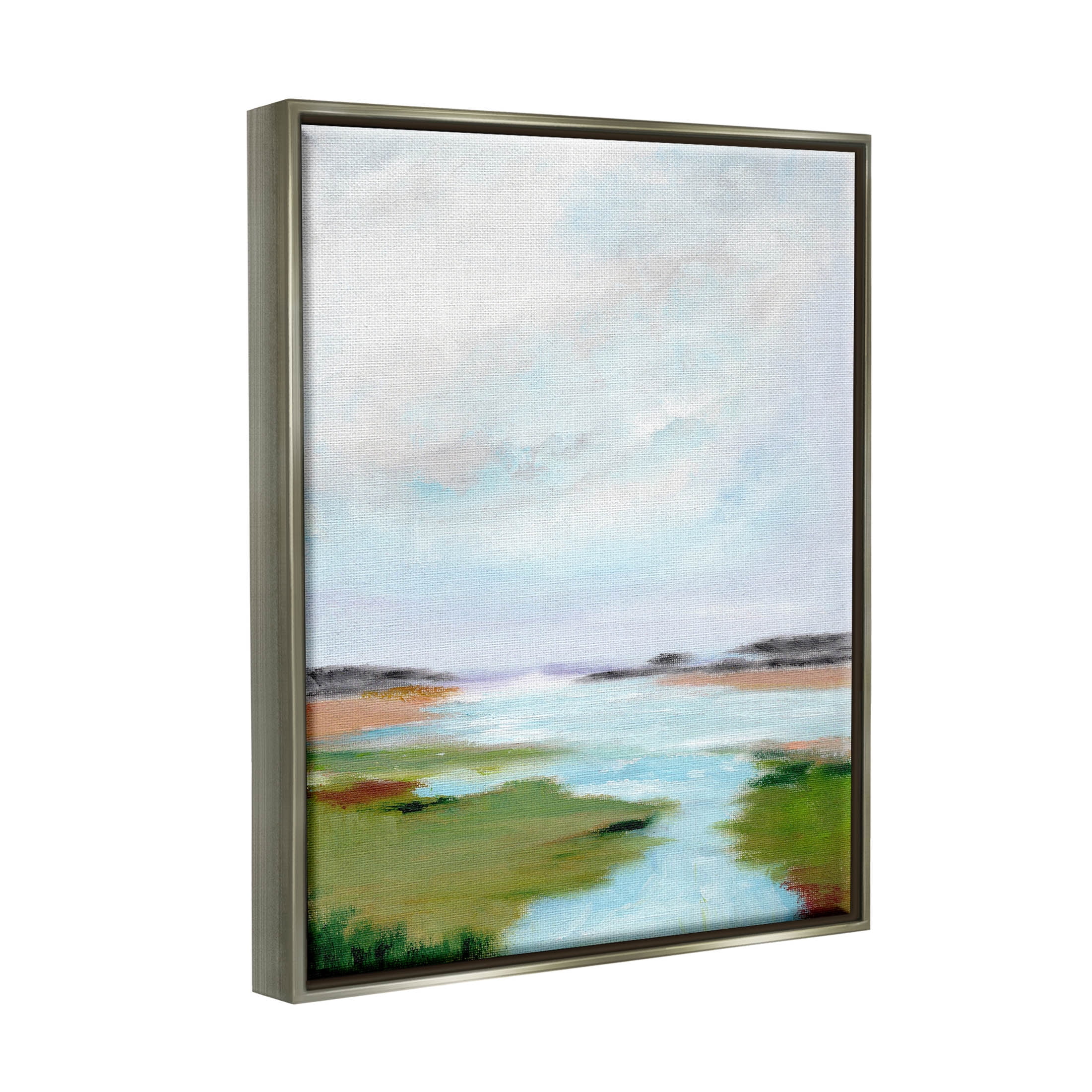 Stupell Industries Tranquil River Soft Dreamy Clouds Painting Luster Gray Floating Framed Canvas Print Wall Art, Design by Nikita Jariwala