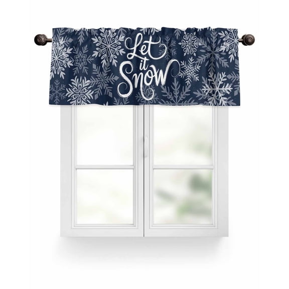 Navy Blue Christmas Snowflakes Kitchen Valances for Windows White Winter Holiday Valance Curtains  for Kitchen /Living Room/Bedroom/ Bathroom Decor, 54"x18 " ,Rod Pocket 1 Panel,