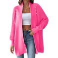 thumbnail image 3 of Women Fall Winter Long Sleeve Cardigan Open Front Solid Color Block Fashion Loose Knit Sweater Rose Size, 3 of 10
