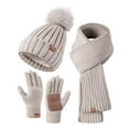 thumbnail image 1 of MIASHUI Winter Hat, Scarf, and Gloves Three-Piece Set, Unisex Outdoor Thick Cold Protection Scarf, Plush Ear Protection Scarf Beige, 1 of 3