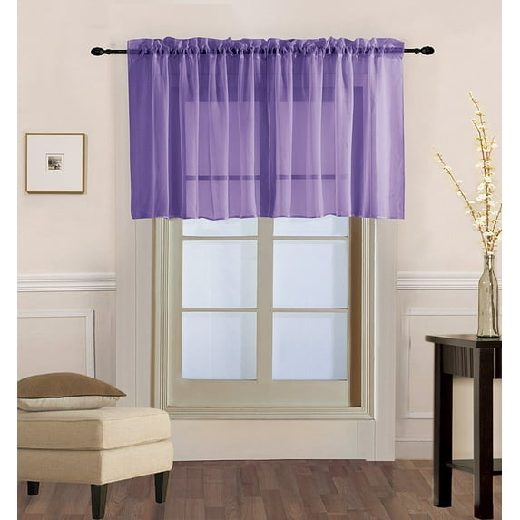 Decotex 1 Piece Sheer Voile Rod Pocket Multi Use Straight Window Curtain Valance Topper (55" X 36", Lilac)