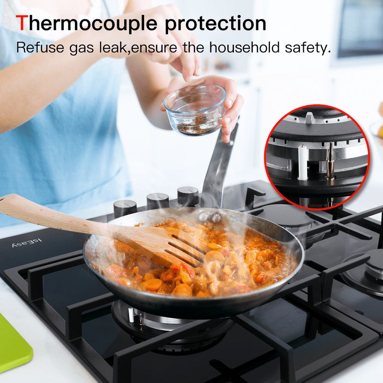 Gas Stove Top 2 Burners, Built-in Tempered Glass Gas Cooktops, Home Kitchen  Gas Hob CookeThermocouple Protection, Easy to Clean, Black