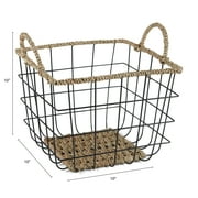 Better Homes & Gardens 2-Pack Square Wire Storage Baskets with Woven Trim, Black Metal, 10L x 10W x 10H – Decorative Bin for Pantry, Closet, Bathroom, or Office Organization