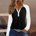 thumbnail image 2 of Hearthz Raglan Sleeve Womens Baseball Tee Colorblock Long Sleeve T Shirt Women Fall Button V Neck Henley Shirts for Women Loose Fit, 2 of 5
