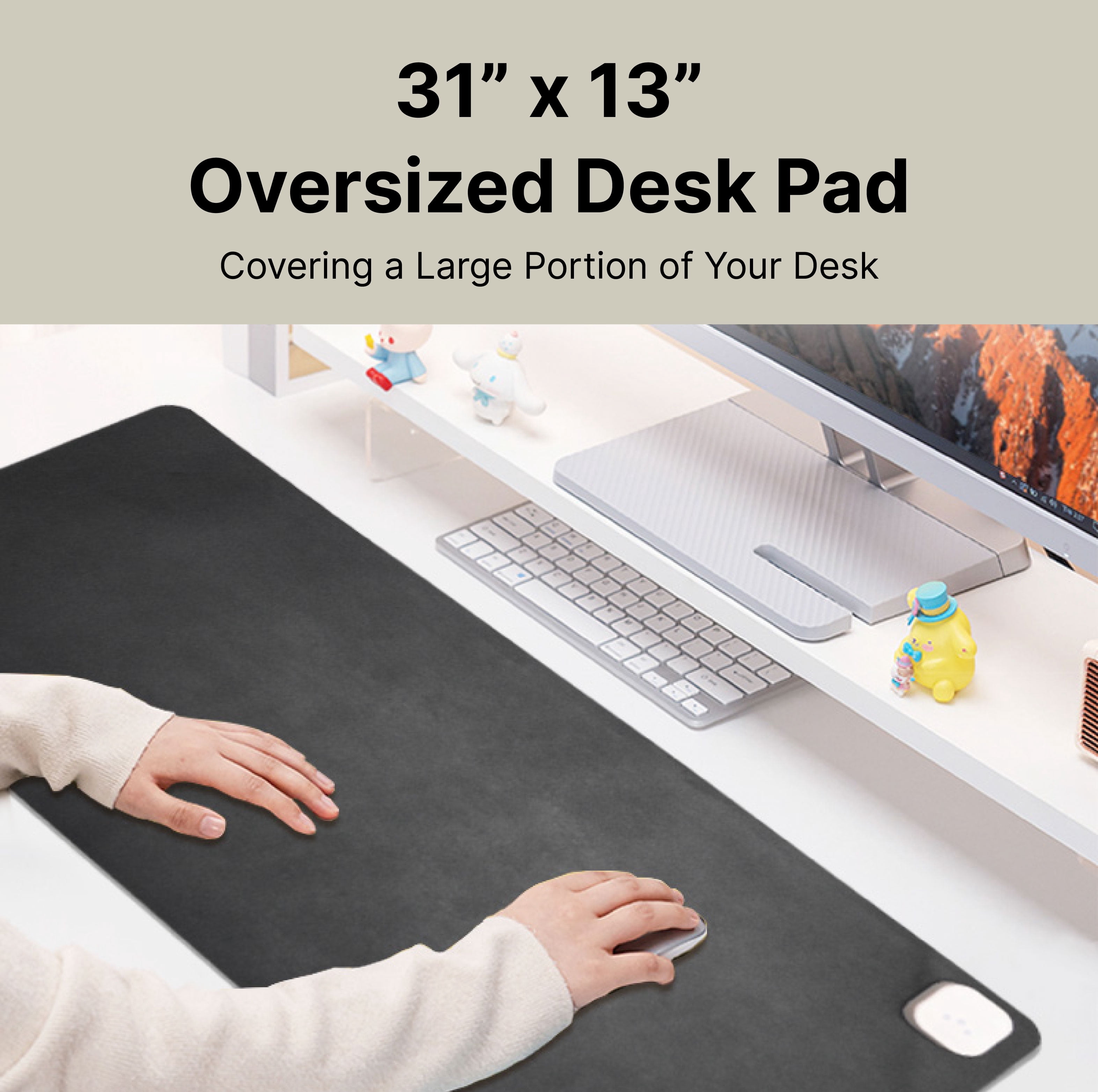 Heated Mouse Pad, Oversized Large Mouse Pad with Warmers for Office, Gamers, Content Creators, and Vloggers, Fast Heating in 15 Seconds, 3 Heat Levels, Black, Spill-Proof