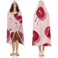 thumbnail image 3 of With Cherry Pattern Hooded Blanket Soft Arctic Velvet Blanket Hoodie Wearable Blankets All Season Blankets for Bed, 3 of 6