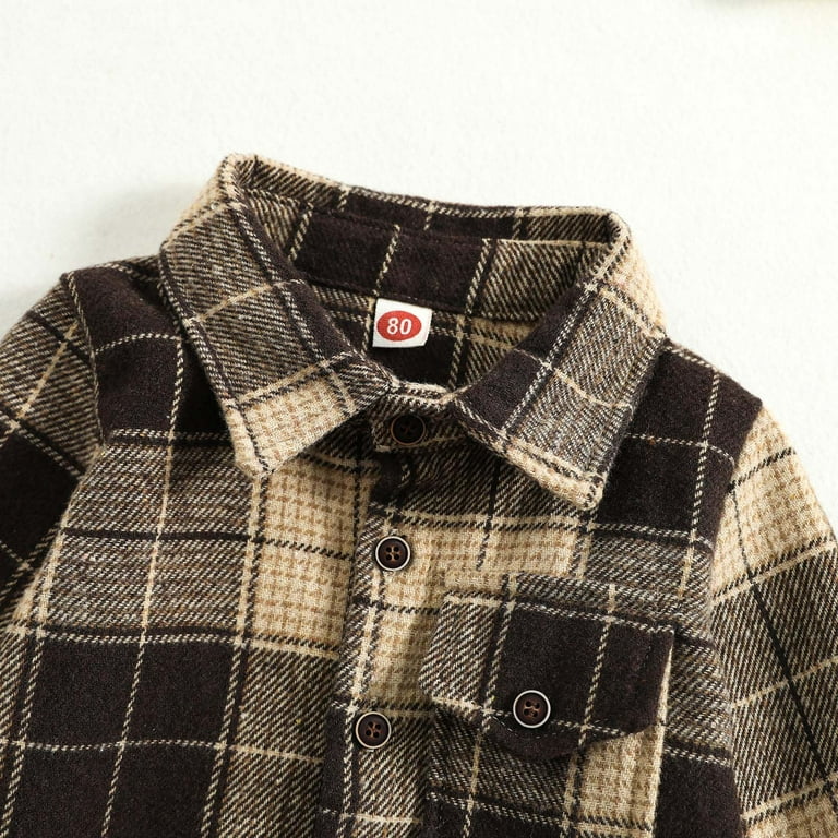 Zcfzjw Toddler Kids Boys Girls Flannel Plaid Shirt Shacket Jacket Long Sleeve Lapel Button Down Pocketed Shirts Regular Fit Casual Fall Coat Outwear