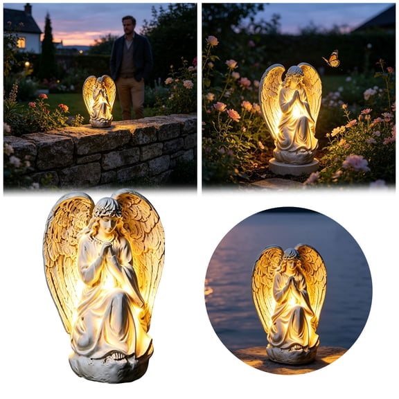 Solar Angel Garden Statue Light Weatherproof Resin Fairy Sculpture With Warm Led Glow Solar Lamp For Pathway Patio Lawn(White-22X13X13Cm)