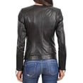 thumbnail image 2 of Women's Black Lambskin Real Leather Stylish Jacket Biker Motorcycle Slim Fit Coat W560, 2 of 3