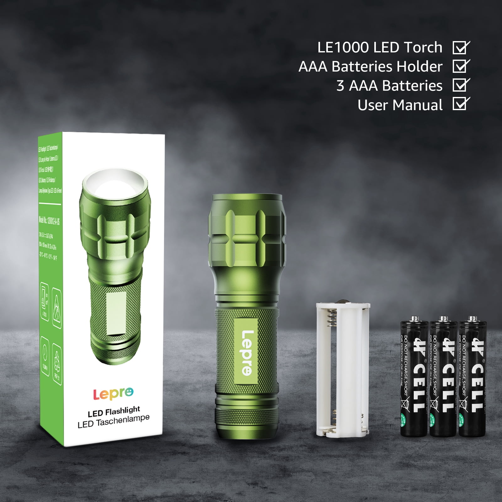 Lepro Camoufl 2-Packs LED Flash Light LE1000 High Lumens, Mini Multifunction Tactical Flashlight , Zoomable, Waterproof, for Camping, Outdoor Use (AAA Batteries Included)
