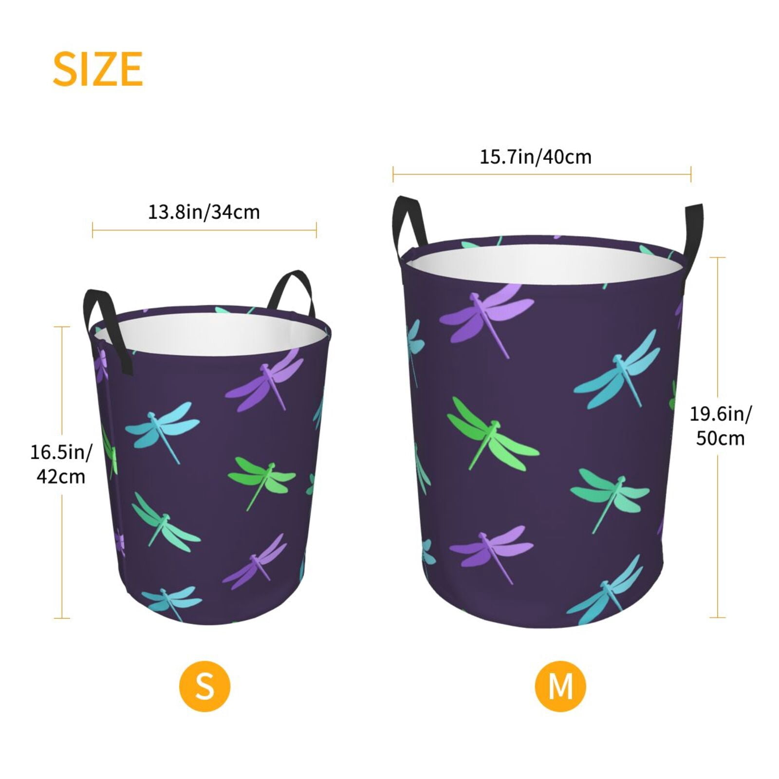 Large Laundry Basket with Handles - Blue Green Purple Dragonfly Kids Baby Dirty Clothes Laundry Hamper for Bedroom Aesthetic