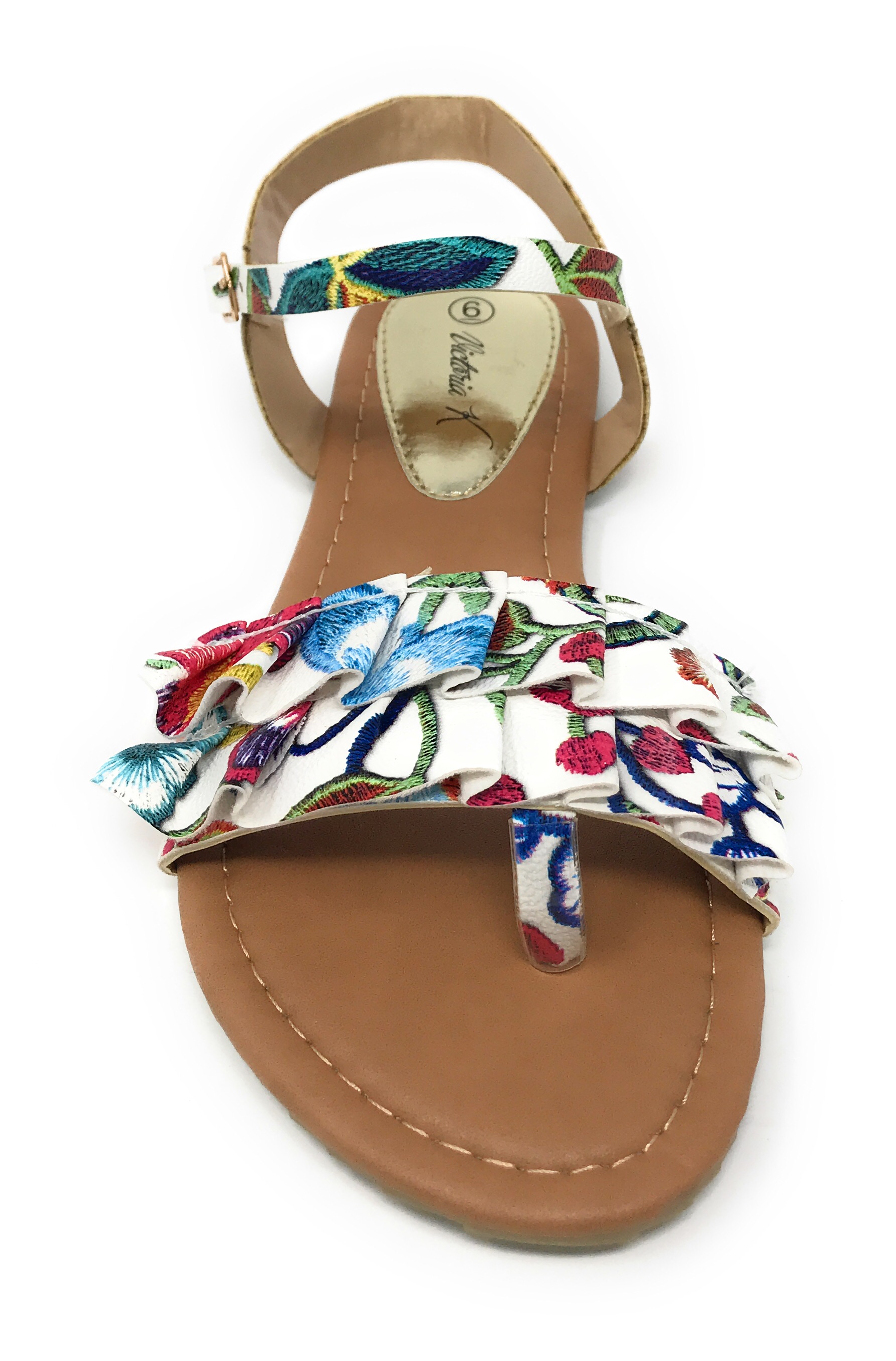 Victoria K Women's Printed Floral Ruffels Sandals